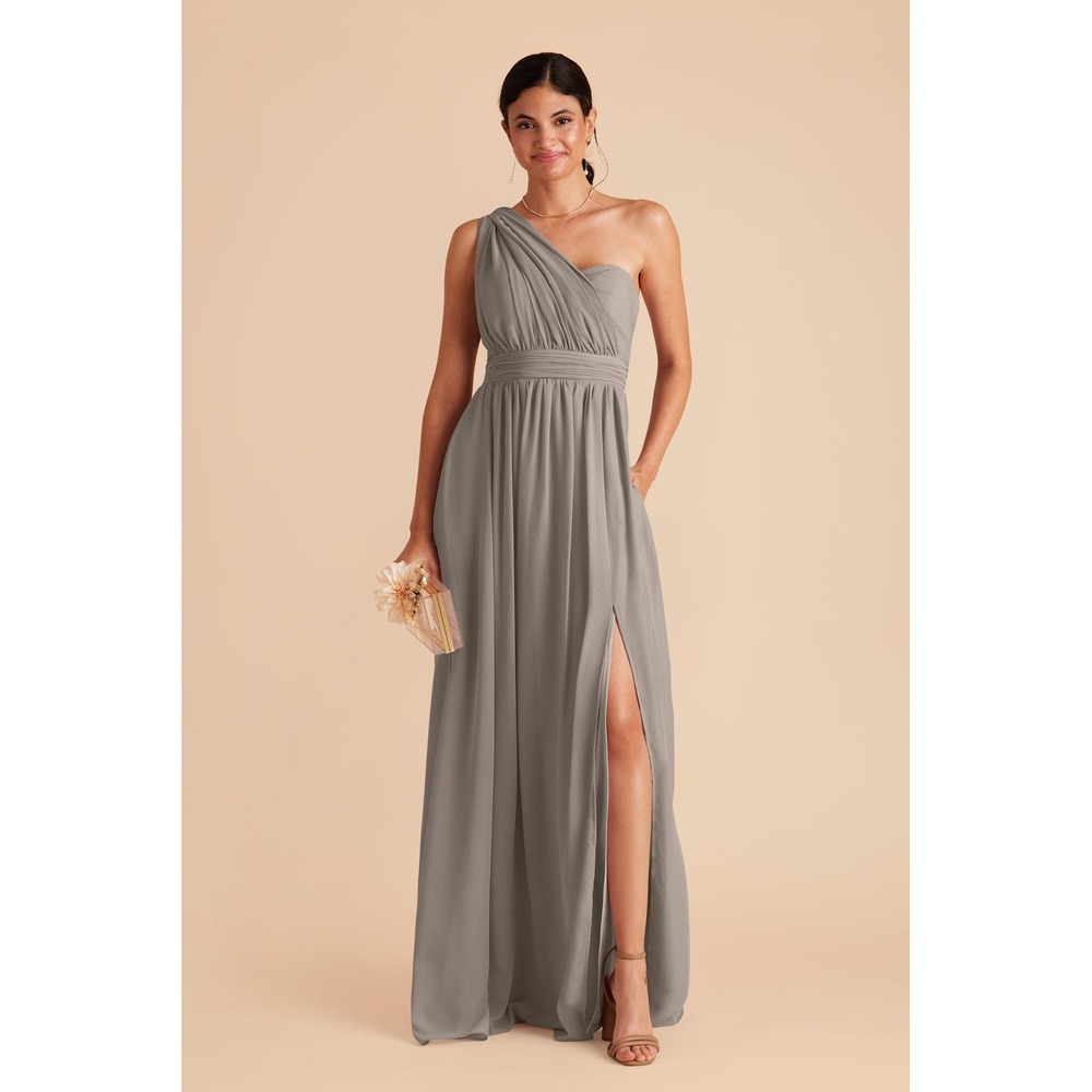 Elegant One Shoulder Maxi Dress Bridesmaid Formal Evening Slate Blue Size 10
